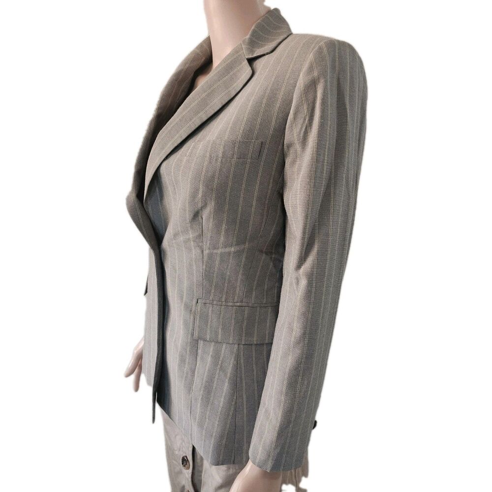 Tahari Gray Pinstripe Notch Lapel Tailored Office Blazer Size 4